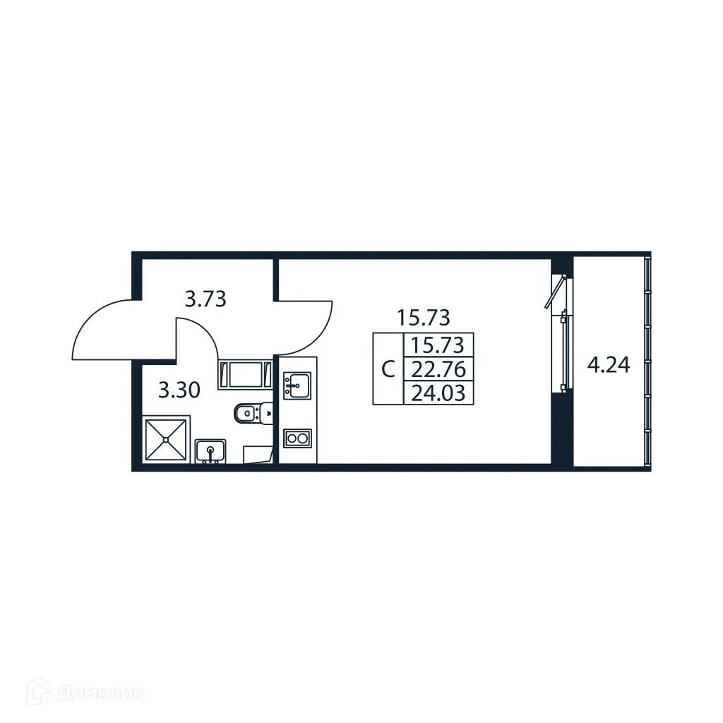 Планировка студии квартиры 24.03 м² в ЖК "Полис ЛАВрики", г. Мурино — фото 4