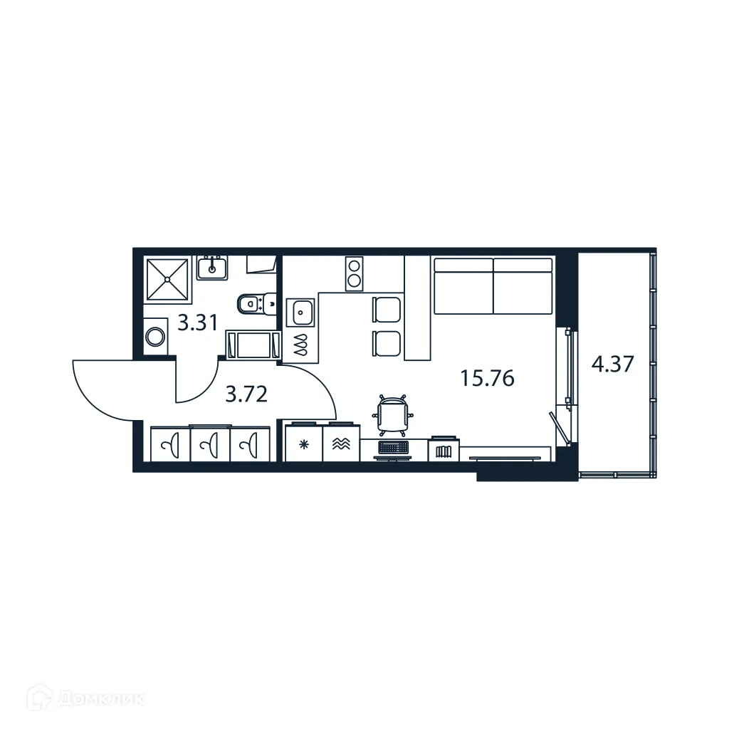 Планировка студии квартиры 24.1 м² в ЖК "Полис ЛАВрики", г. Мурино — фото 1