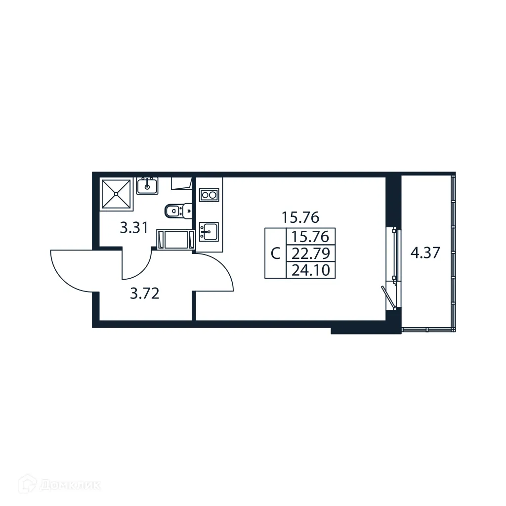 Планировка студии квартиры 24.1 м² в ЖК "Полис ЛАВрики", г. Мурино — фото 4