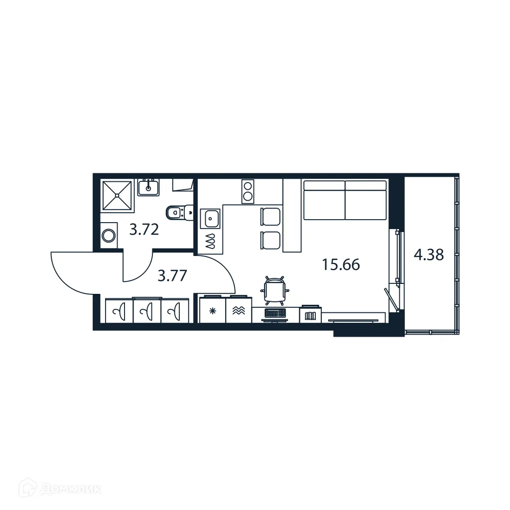 Планировка студии квартиры 24.46 м² в ЖК "Полис ЛАВрики", г. Мурино — фото 1