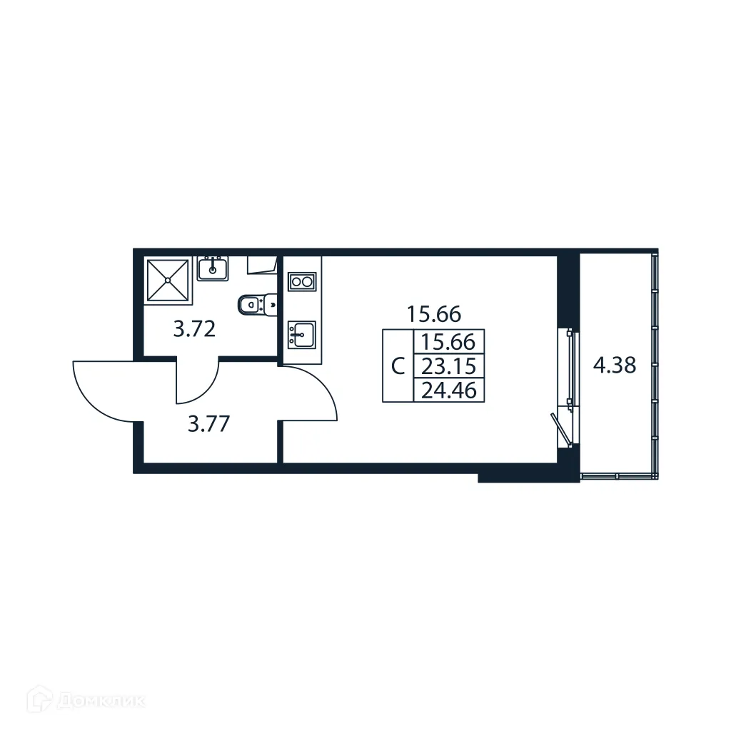 Планировка студии квартиры 24.46 м² в ЖК "Полис ЛАВрики", г. Мурино — фото 5
