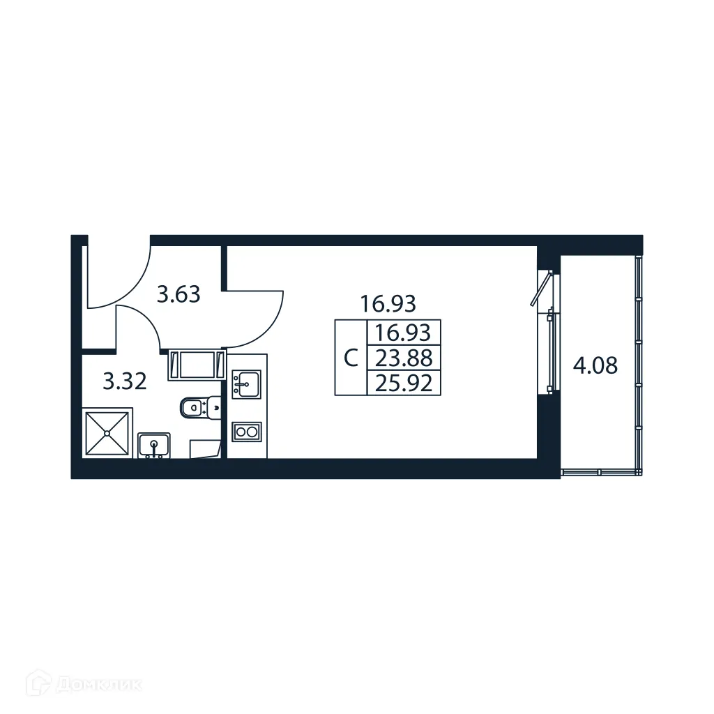 Планировка студии квартиры 25.92 м² в ЖК "Полис ЛАВрики", г. Мурино — фото 4