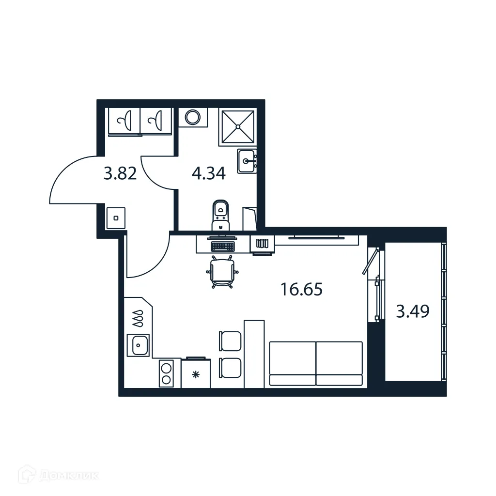 Планировка студии квартиры 26.56 м² в ЖК "Полис ЛАВрики", г. Мурино — фото 1