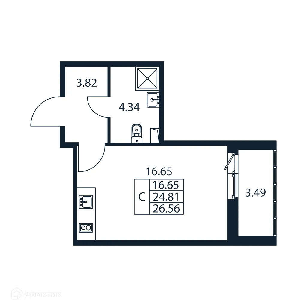 Планировка студии квартиры 26.56 м² в ЖК "Полис ЛАВрики", г. Мурино — фото 5