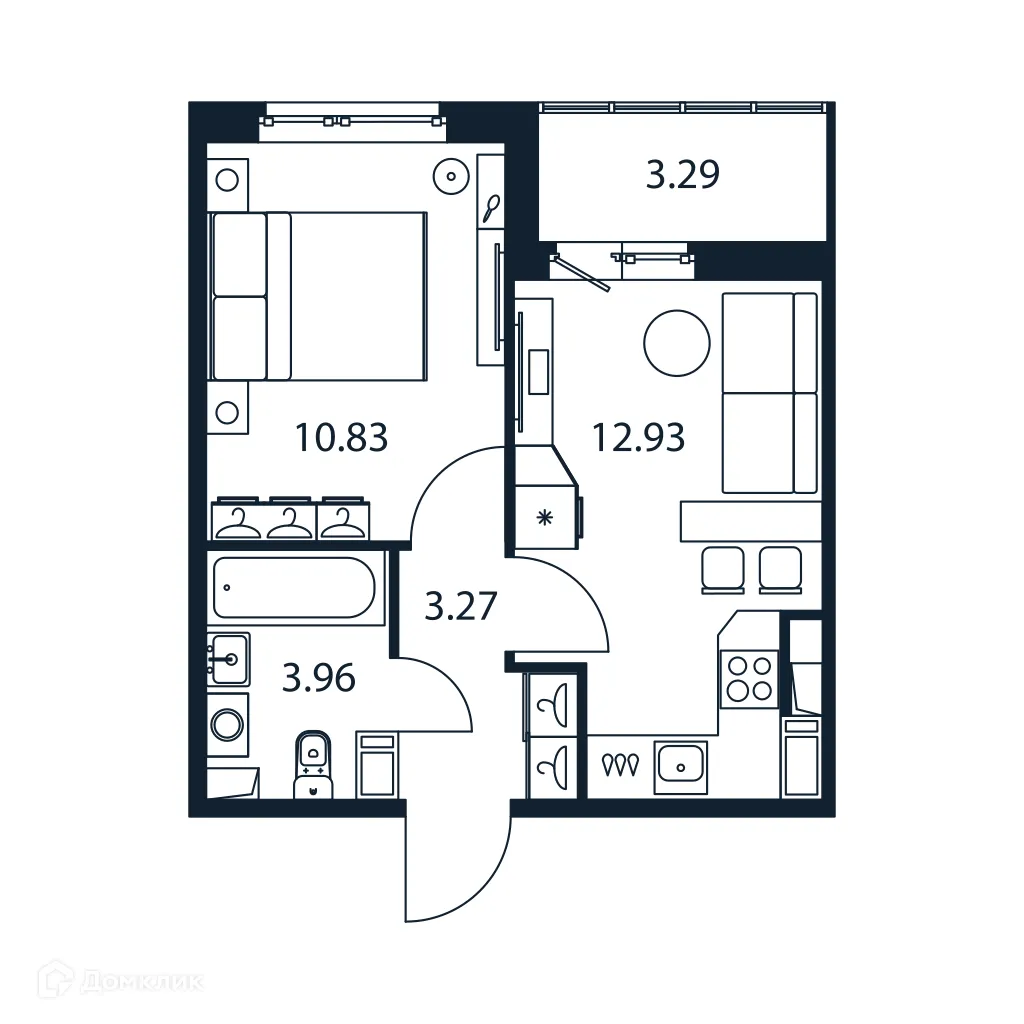 Планировка 1-комнатной квартиры 32.64 м² в ЖК "Полис ЛАВрики", г. Мурино — фото 1