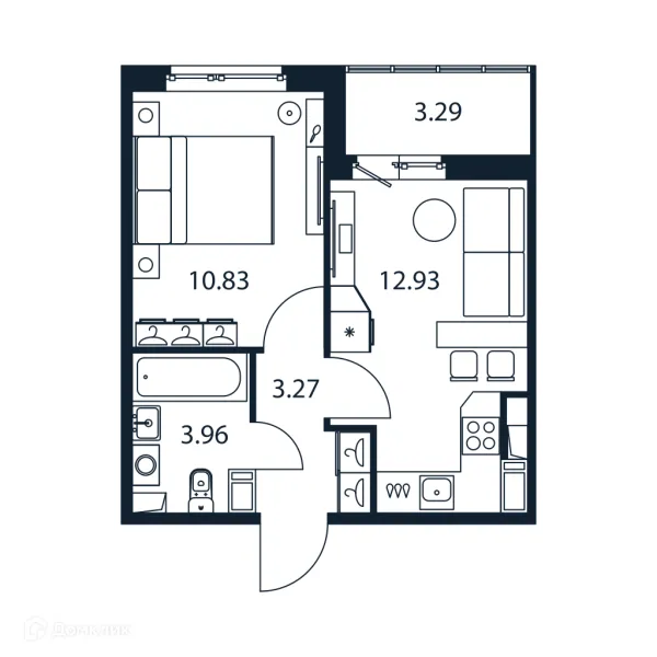 Планировка 1 комн. в ЖК "Полис ЛАВрики"
