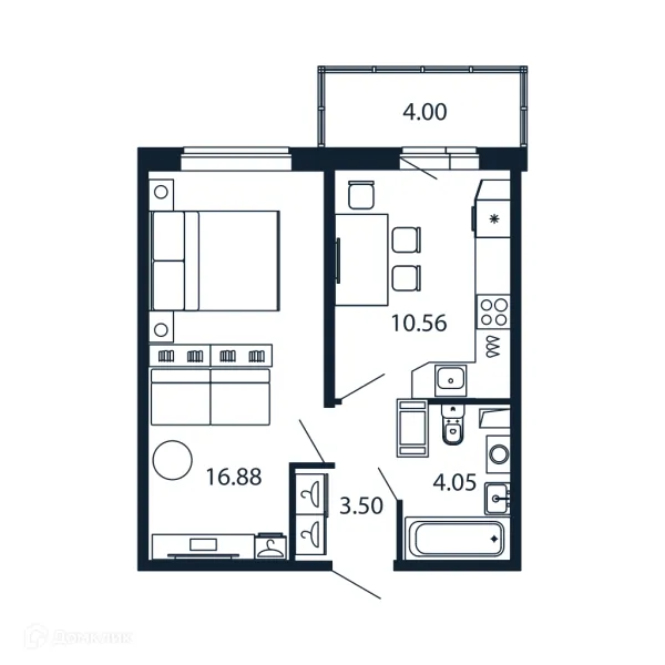 Планировка 1 комн. в ЖК "Полис ЛАВрики"