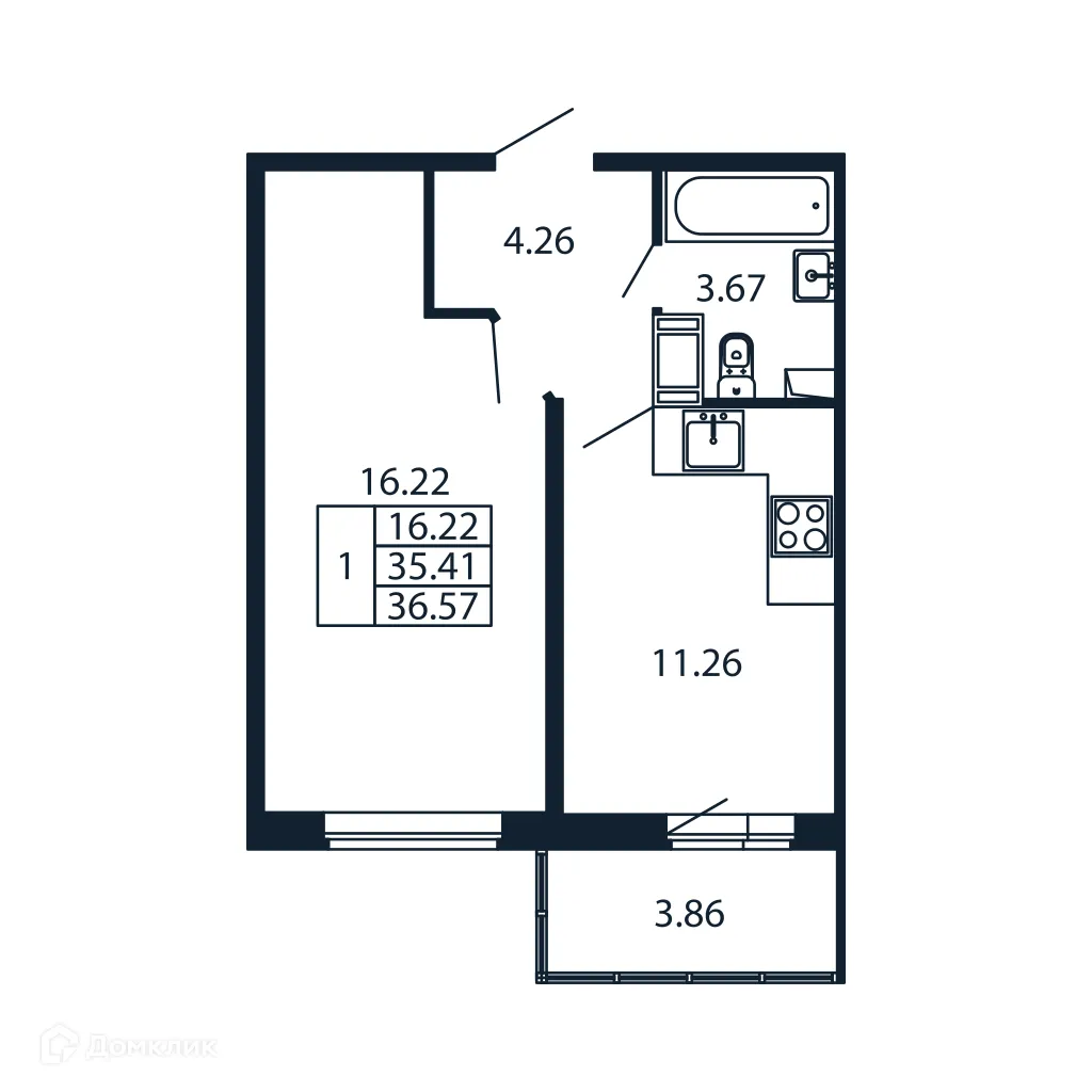 Планировка 1-комнатной квартиры 34.7 м² в ЖК "Полис ЛАВрики", г. Мурино — фото 4