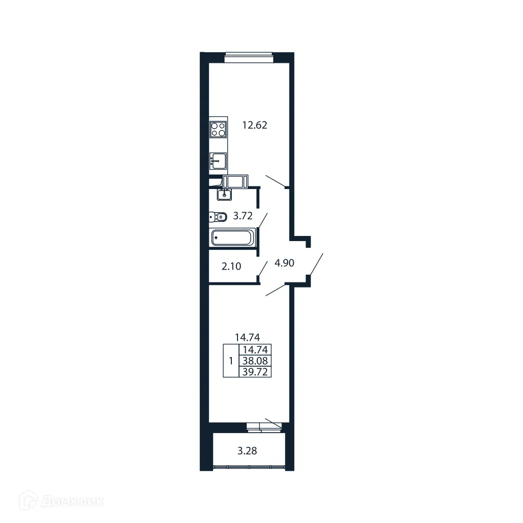Планировка 1-комнатной квартиры 37.2 м² в ЖК "Полис ЛАВрики", г. Мурино — фото 4