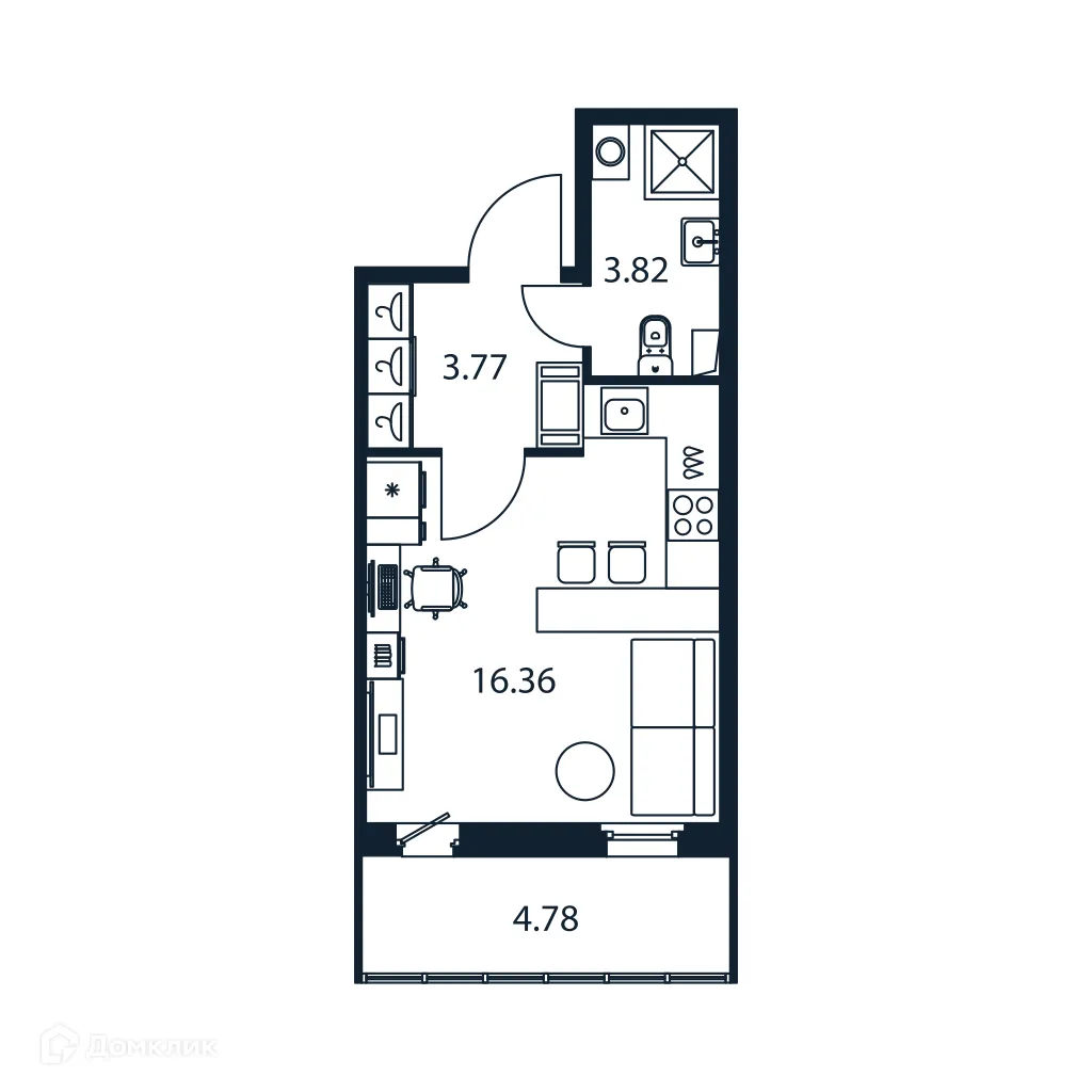 Планировка студии квартиры 25.38 м² в ЖК "Полис ЛАВрики", г. Мурино — фото 1
