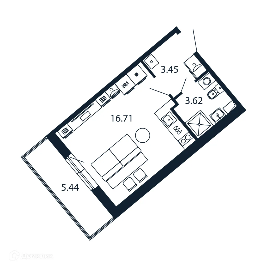 Планировка студии квартиры 23.4 м² в ЖК "Полис ЛАВрики", г. Мурино — фото 1