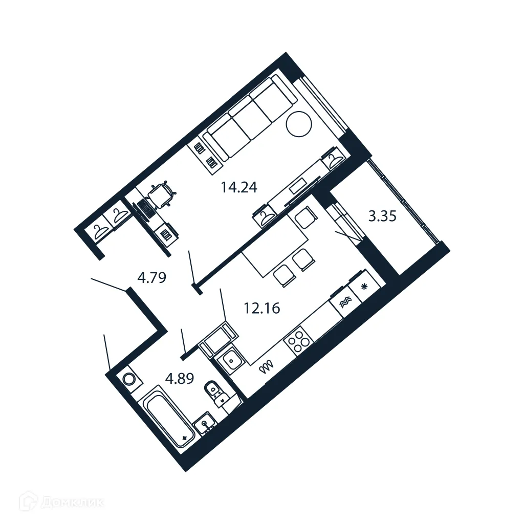Планировка 1-комнатной квартиры 35 м² в ЖК "Полис ЛАВрики", г. Мурино — фото 1