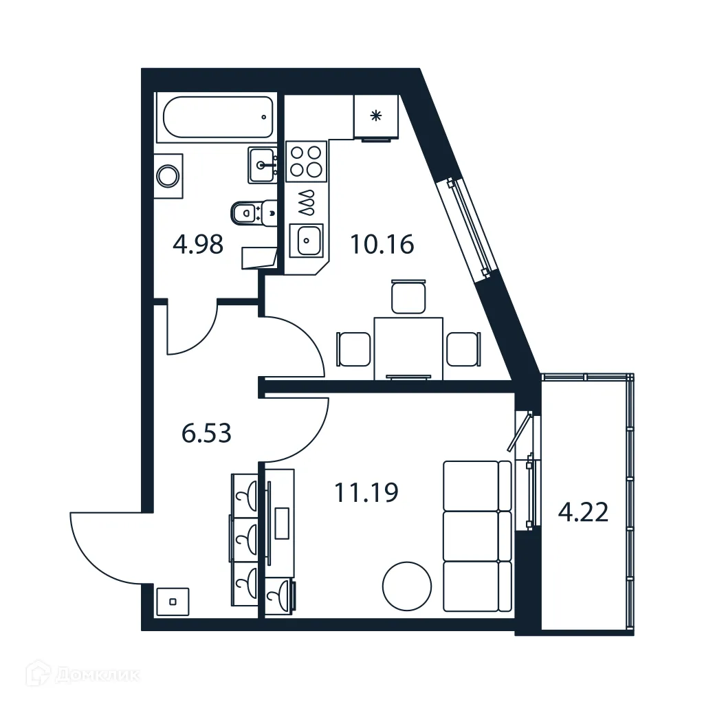 Планировка 1-комнатной квартиры 34.13 м² в ЖК "Полис ЛАВрики", г. Мурино — фото 1