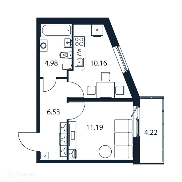 Планировка 1 комн. в ЖК "Полис ЛАВрики"