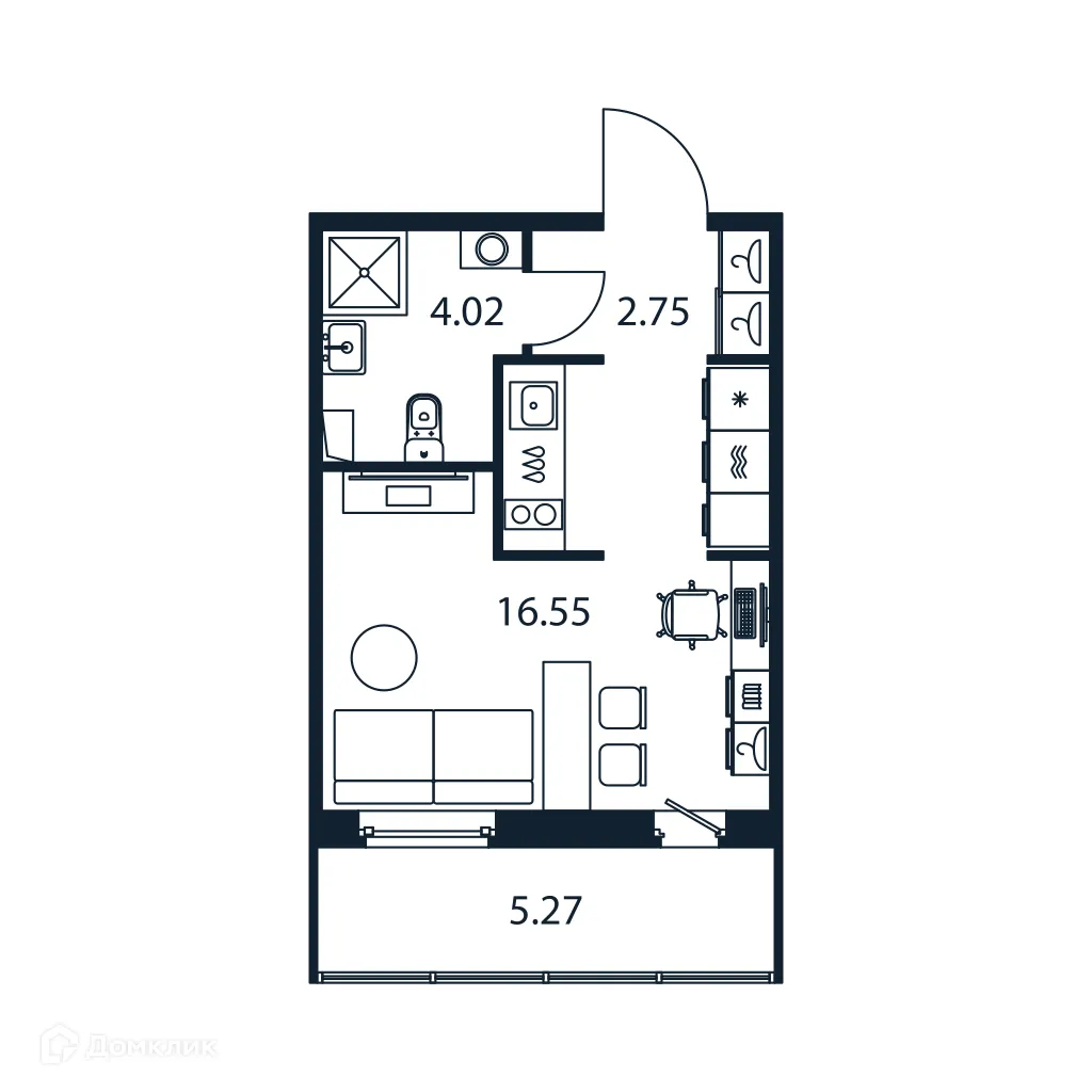 Планировка студии квартиры 24.9 м² в ЖК "Полис ЛАВрики", г. Мурино — фото 1