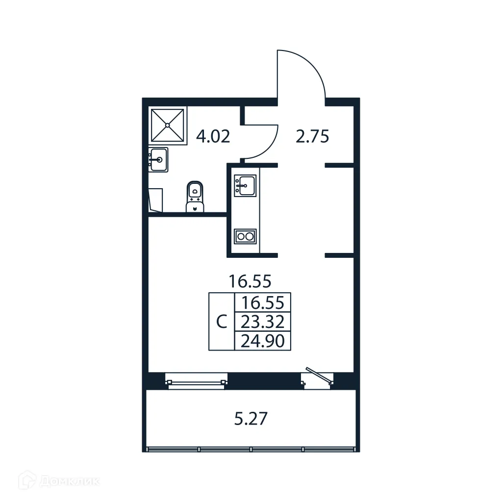Планировка студии квартиры 24.9 м² в ЖК "Полис ЛАВрики", г. Мурино — фото 4