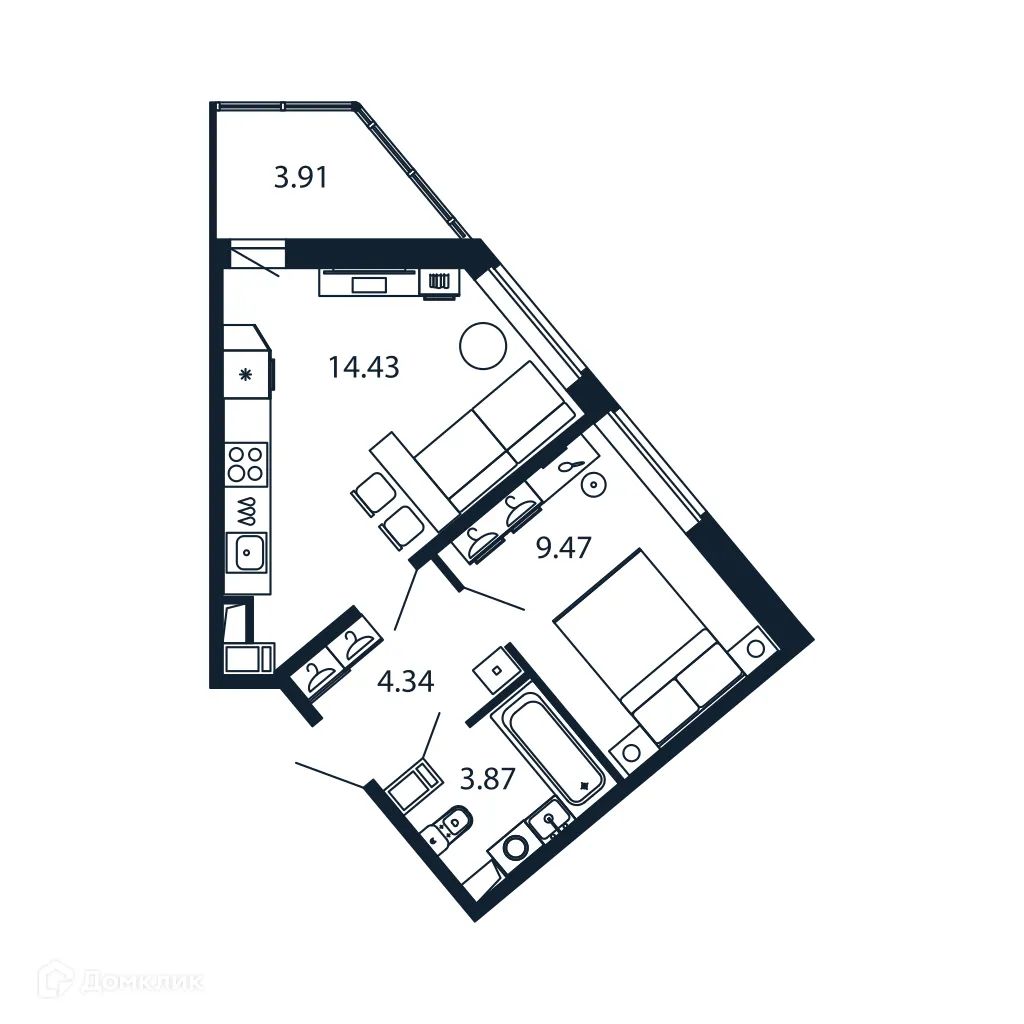 Планировка 1-комнатной квартиры 31.4 м² в ЖК "Полис ЛАВрики", г. Мурино — фото 1