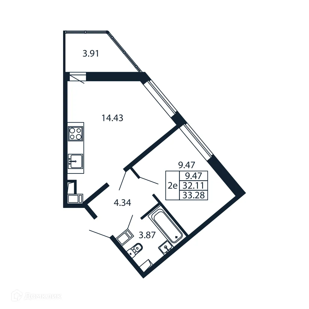 Планировка 1-комнатной квартиры 31.4 м² в ЖК "Полис ЛАВрики", г. Мурино — фото 4