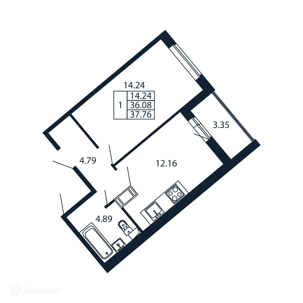 Планировка 1-комнатной квартиры 35.1 м² в ЖК "Полис ЛАВрики", г. Мурино — фото 4
