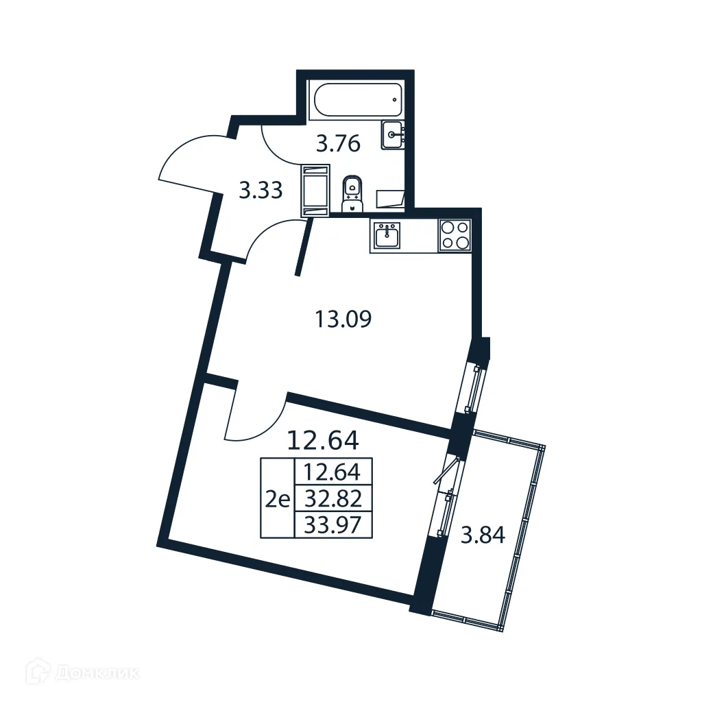 Планировка 1-комнатной квартиры 33.97 м² в ЖК "Полис ЛАВрики", г. Мурино — фото 4