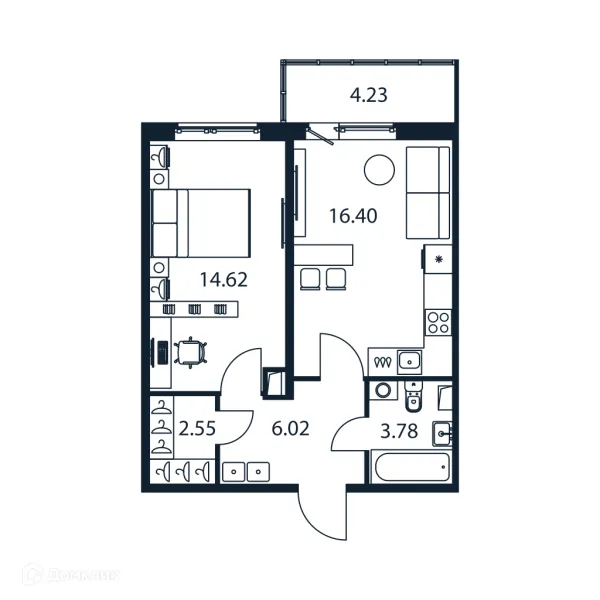 Планировка 1 комн. в ЖК "Полис ЛАВрики"