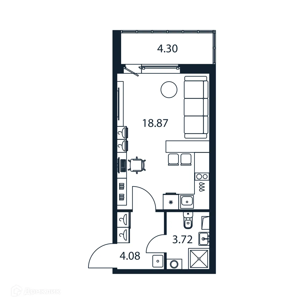 Планировка студии квартиры 28.82 м² в ЖК "Полис ЛАВрики", г. Мурино — фото 1
