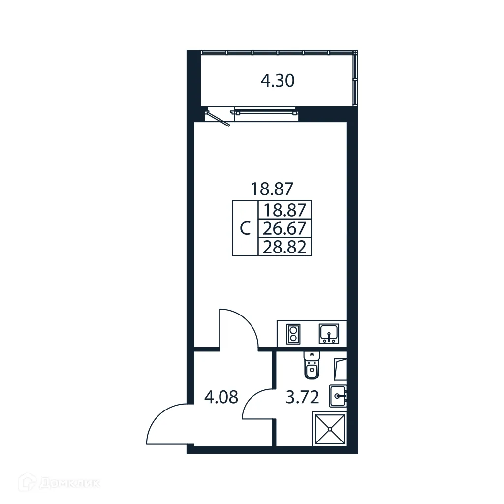 Планировка студии квартиры 28.82 м² в ЖК "Полис ЛАВрики", г. Мурино — фото 4