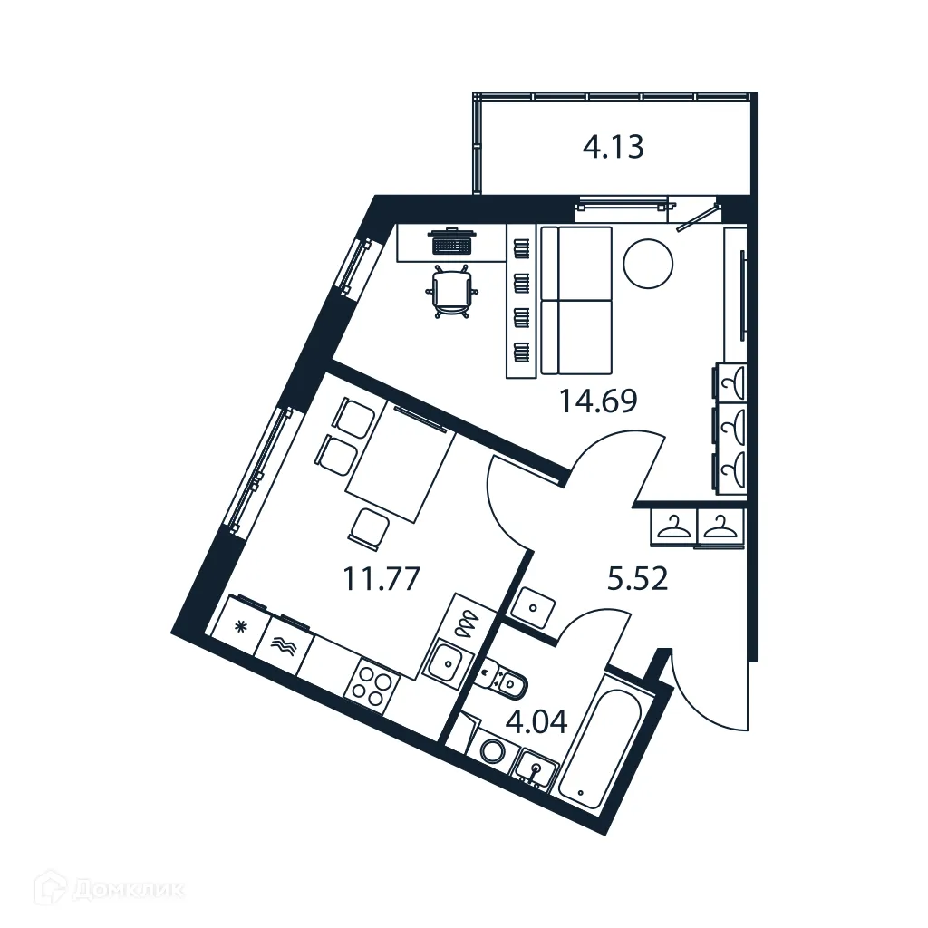 Планировка 1-комнатной квартиры 37.26 м² в ЖК "Полис ЛАВрики", г. Мурино — фото 1