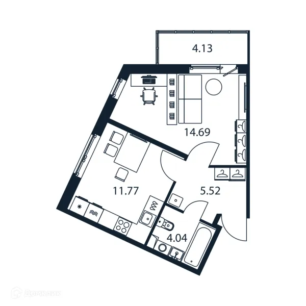Планировка 1 комн. в ЖК "Полис ЛАВрики"