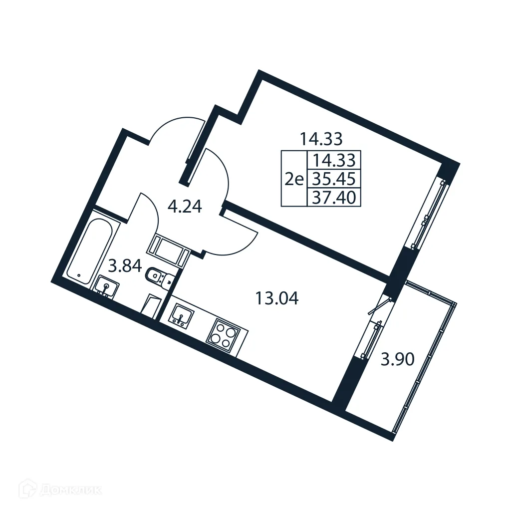 Планировка 1-комнатной квартиры 37.4 м² в ЖК "Полис ЛАВрики", г. Мурино — фото 4