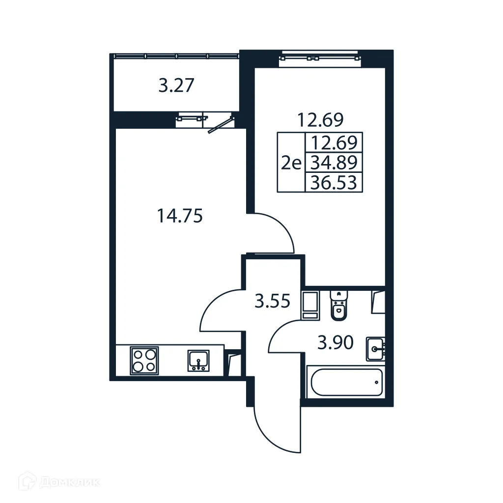 Планировка 1-комнатной квартиры 36.53 м² в ЖК "Полис ЛАВрики", г. Мурино — фото 4