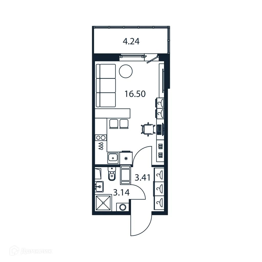 Планировка студии квартиры 24.32 м² в ЖК "Полис ЛАВрики", г. Мурино — фото 1