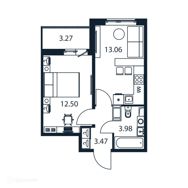 Планировка 1 комн. в ЖК "Полис ЛАВрики"