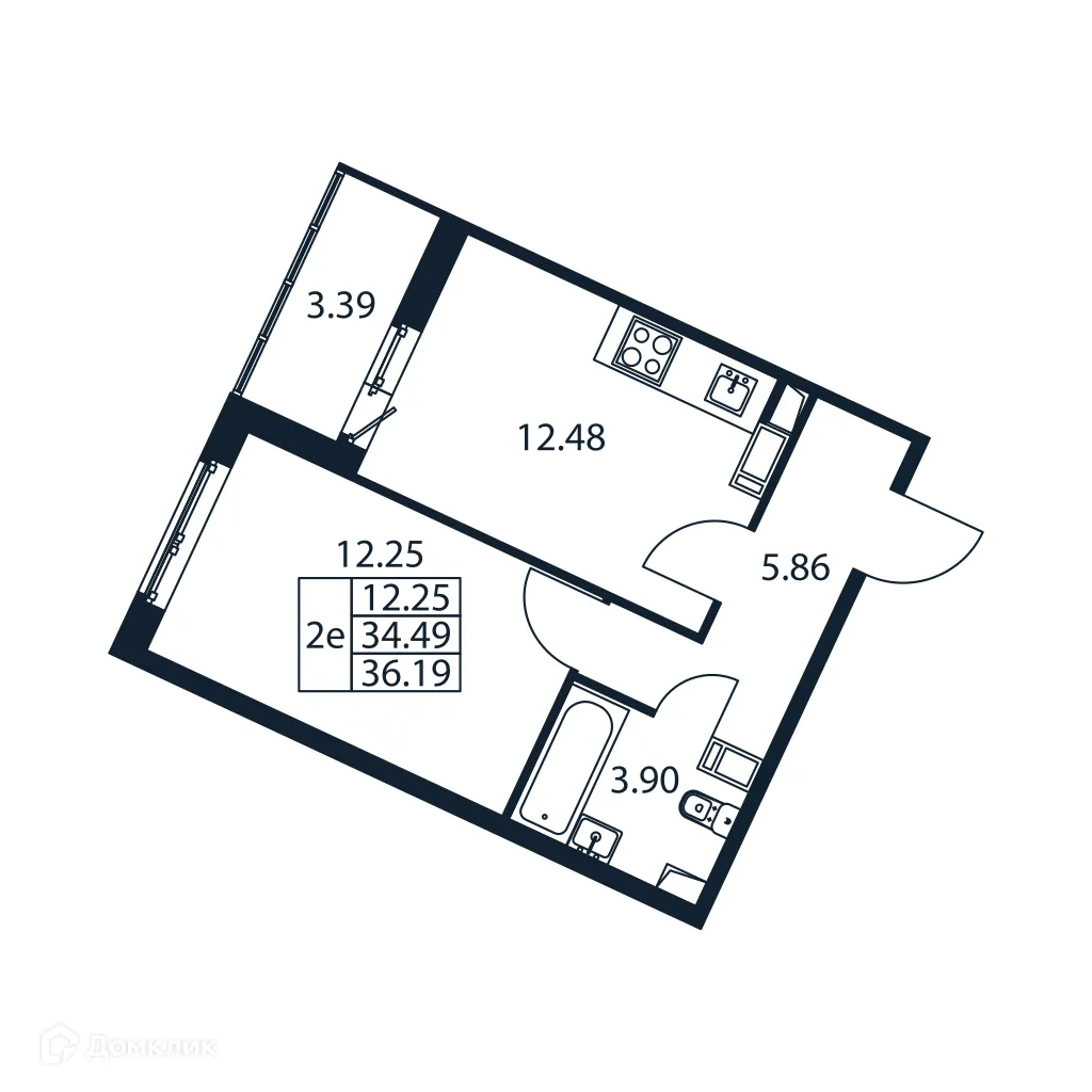 Планировка 1-комнатной квартиры 36.19 м² в ЖК "Полис ЛАВрики", г. Мурино — фото 4