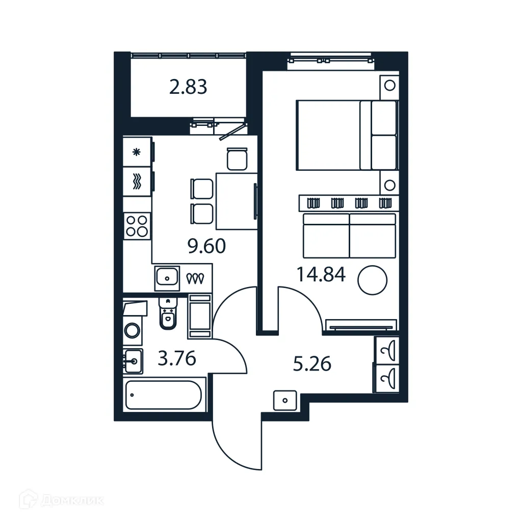 Планировка 1-комнатной квартиры 34.88 м² в ЖК "Полис ЛАВрики", г. Мурино — фото 1