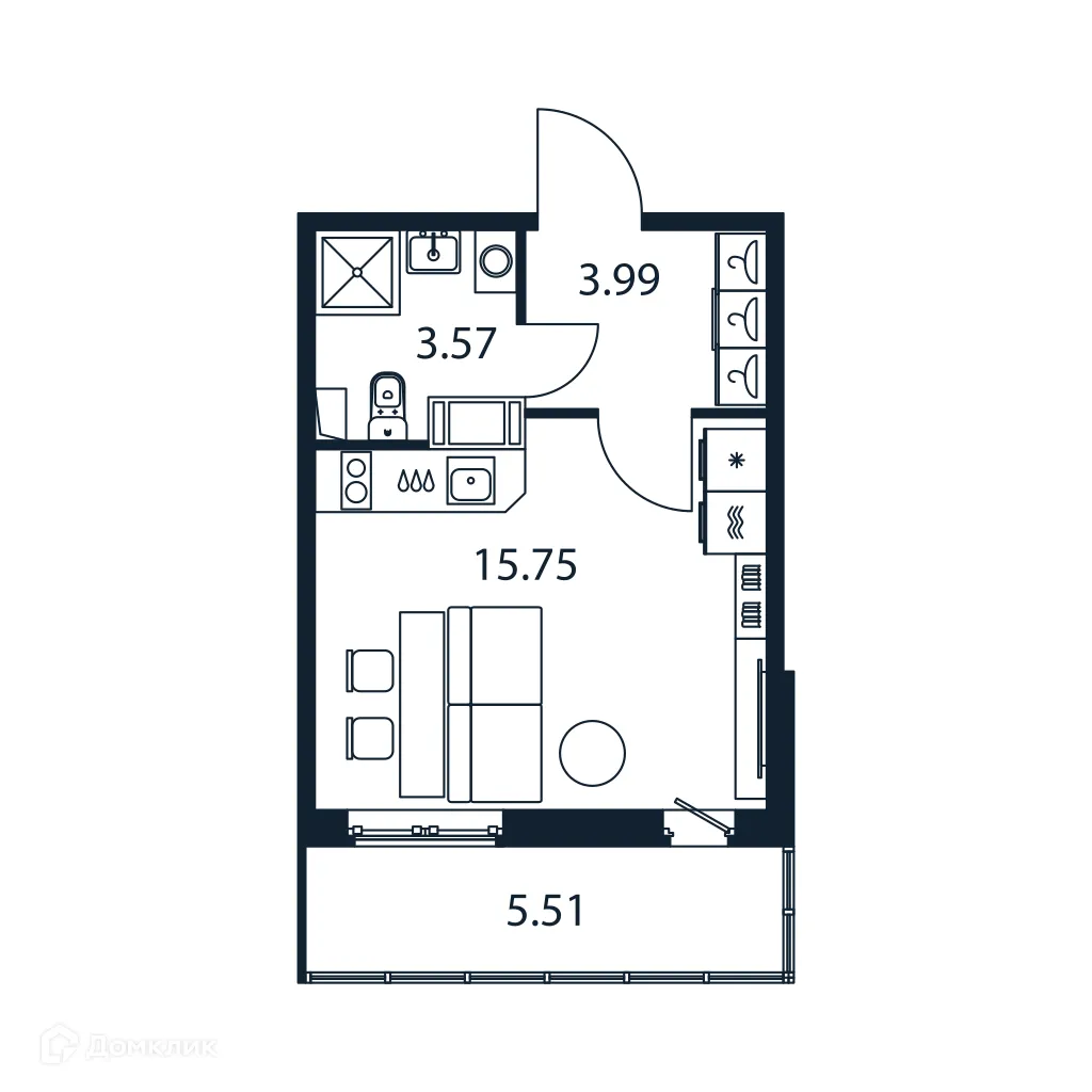 Планировка студии квартиры 24.96 м² в ЖК "Полис ЛАВрики", г. Мурино — фото 1