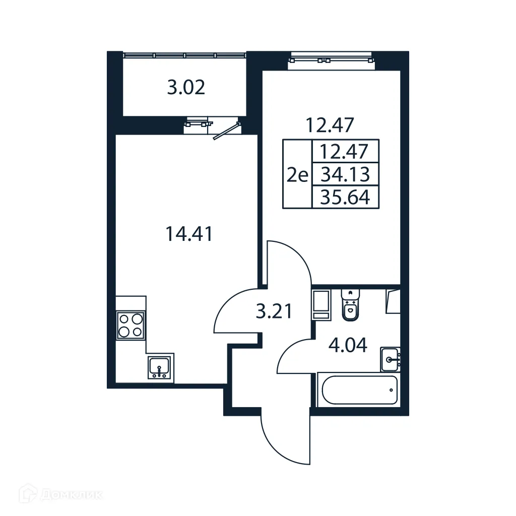 Планировка 1-комнатной квартиры 35.64 м² в ЖК "Полис ЛАВрики", г. Мурино — фото 4