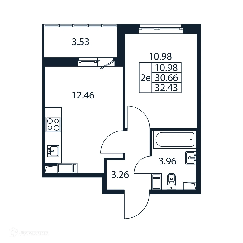 Планировка 1-комнатной квартиры 32.43 м² в ЖК "Полис ЛАВрики", г. Мурино — фото 7