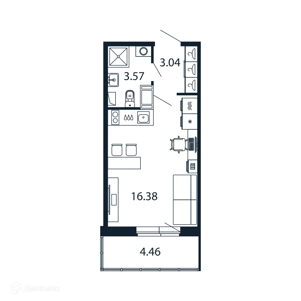 Планировка студии квартиры 22.4 м² в ЖК "Полис ЛАВрики", г. Мурино — фото 1