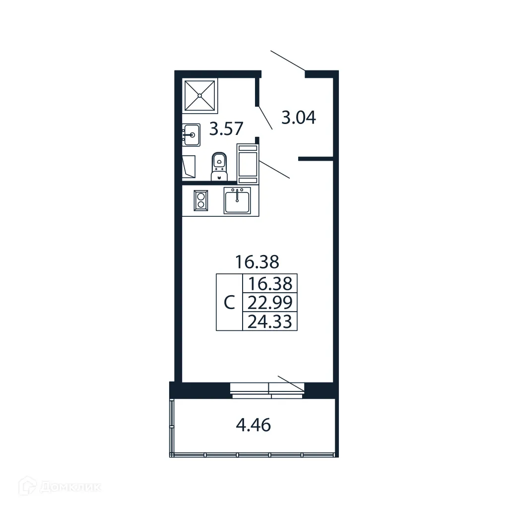 Планировка студии квартиры 22.4 м² в ЖК "Полис ЛАВрики", г. Мурино — фото 4
