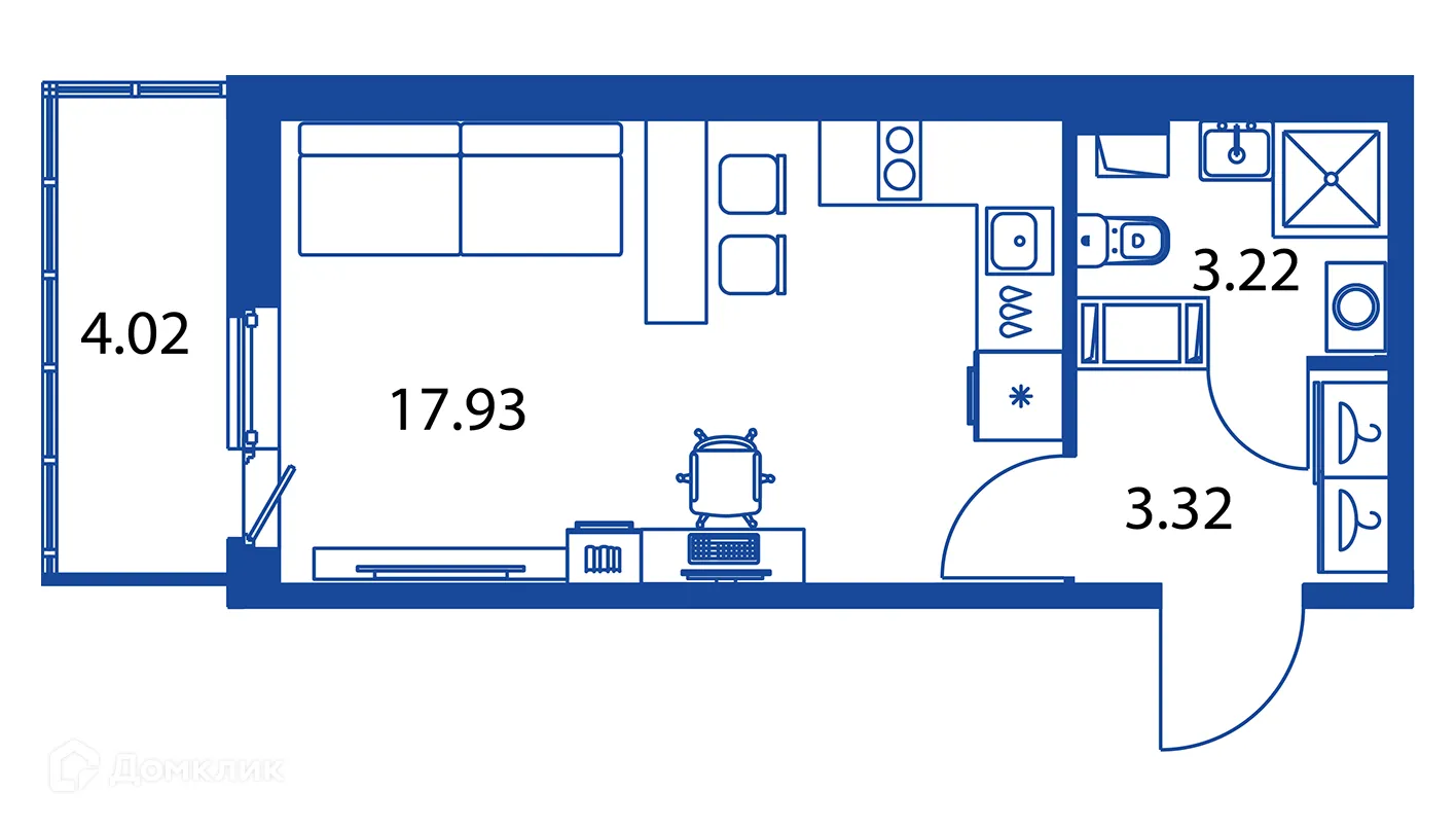 Планировка студии квартиры 25.68 м² в ЖК "Полис ЛАВрики", г. Мурино — фото 1