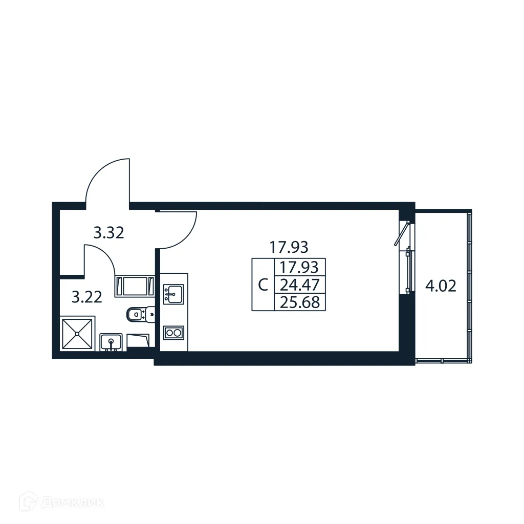 Планировка студии квартиры 25.68 м² в ЖК "Полис ЛАВрики", г. Мурино — фото 6