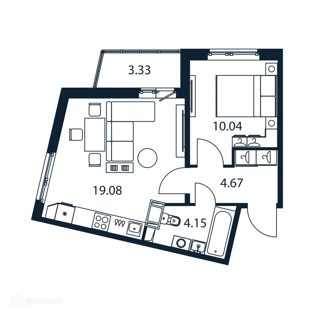 Планировка 1-комнатной квартиры 39.61 м² в ЖК "Полис ЛАВрики", г. Мурино — фото 1