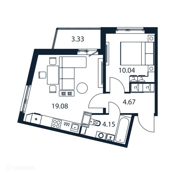 Планировка 1 комн. в ЖК "Полис ЛАВрики"