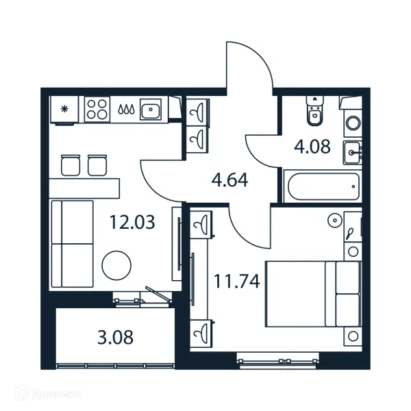 Планировка 1 комн. в ЖК "Полис ЛАВрики"