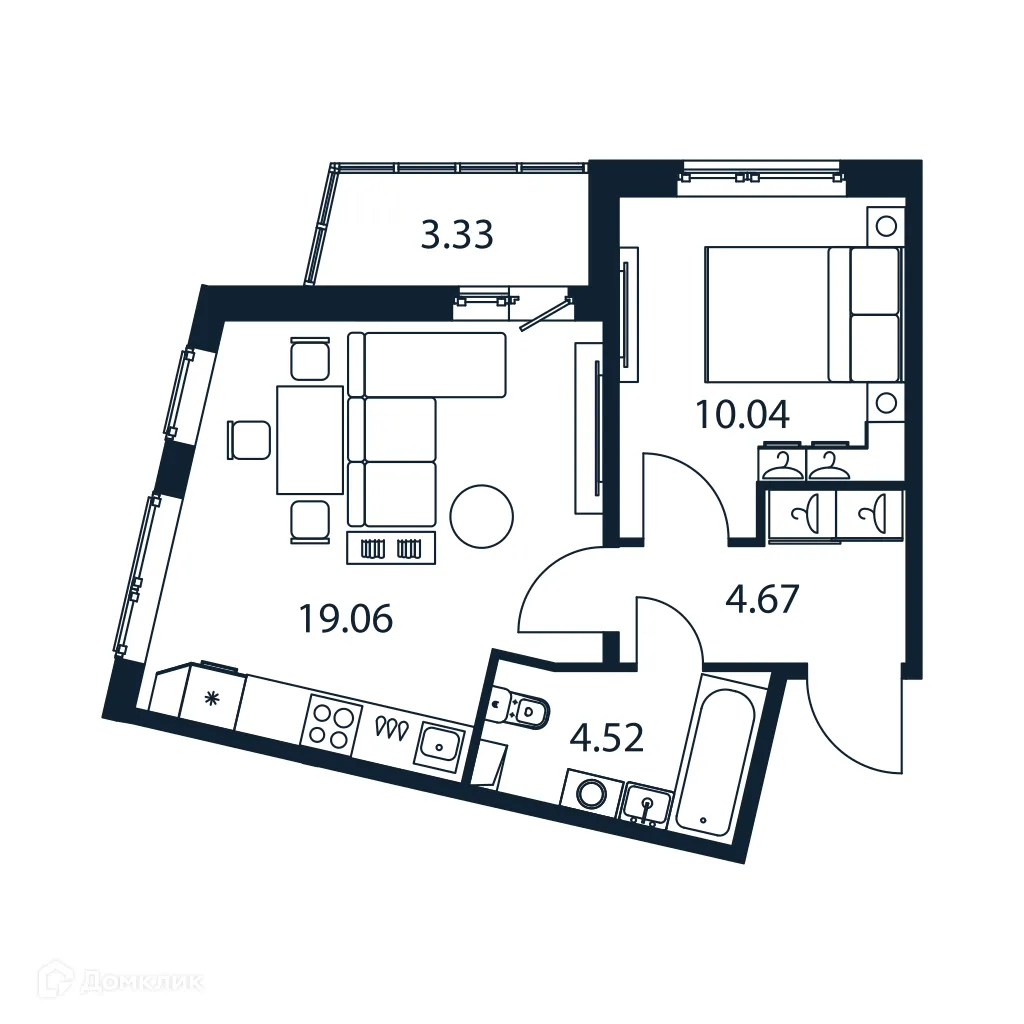 Планировка 1-комнатной квартиры 39.96 м² в ЖК "Полис ЛАВрики", г. Мурино — фото 1