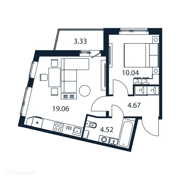 Планировка 1 комн. в ЖК "Полис ЛАВрики"