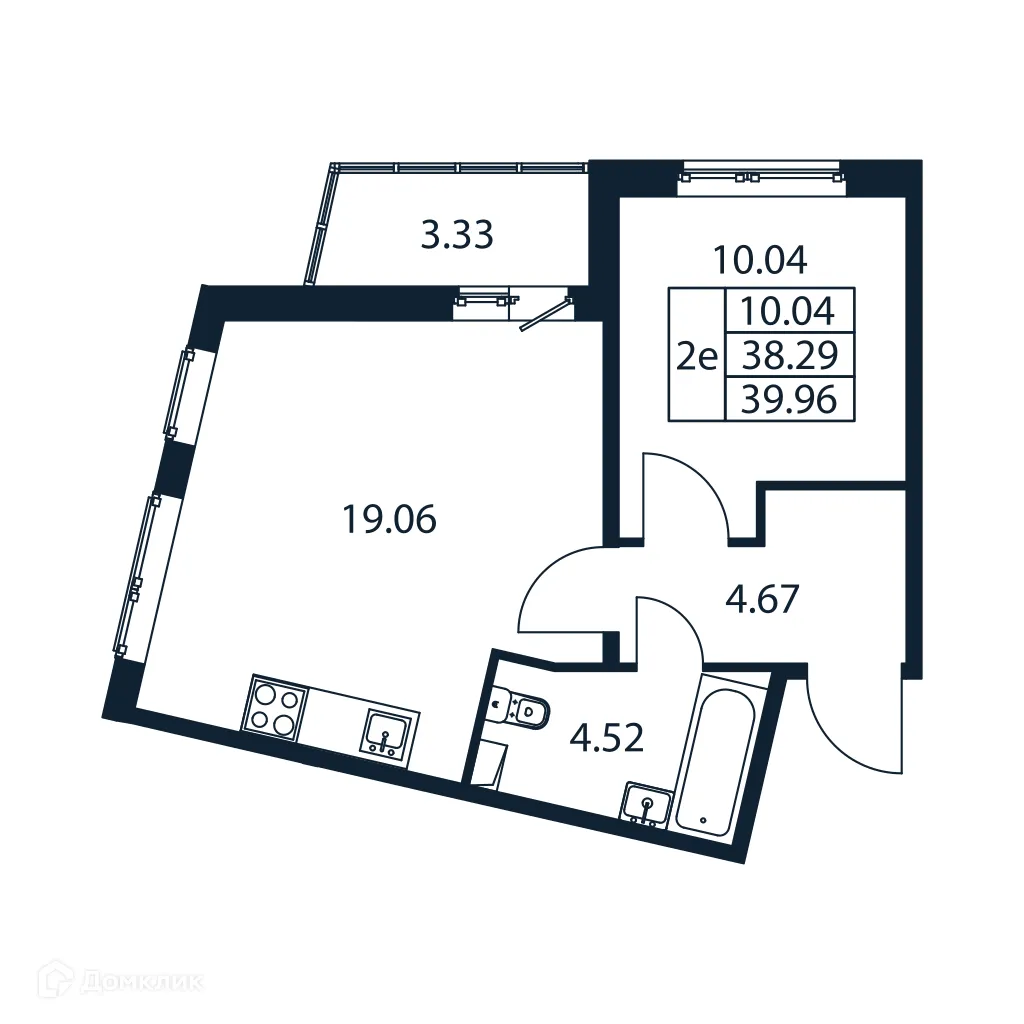 Планировка 1-комнатной квартиры 39.96 м² в ЖК "Полис ЛАВрики", г. Мурино — фото 4
