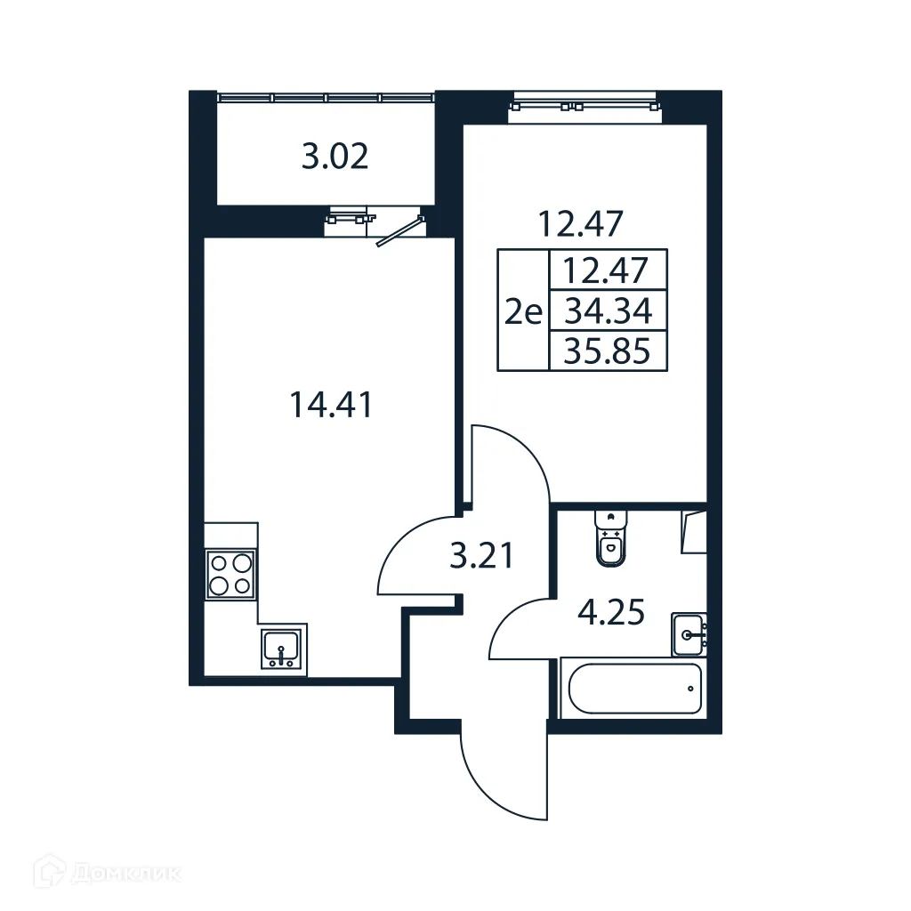 Планировка 1-комнатной квартиры 35.85 м² в ЖК "Полис ЛАВрики", г. Мурино — фото 4