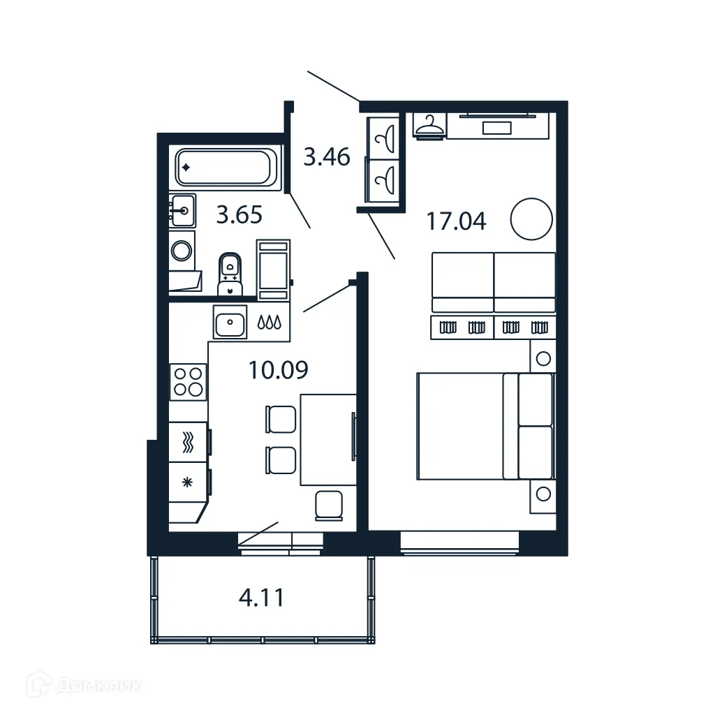 Планировка 1-комнатной квартиры 33.8 м² в ЖК "Полис ЛАВрики", г. Мурино — фото 1